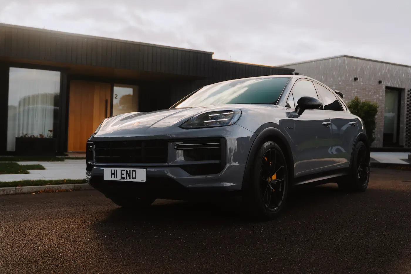Front of Porsche Cayenne Turbo GT available for self-drive hire and chauffeur driven hire in Home Counties