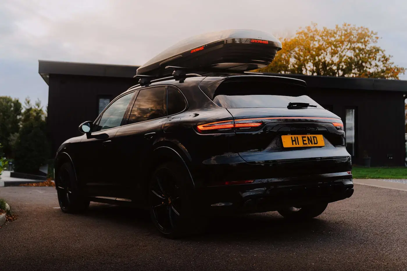 Rear of Porsche Cayenne Turbo S Hybrid available for self-drive hire and chauffeur driven hire in London