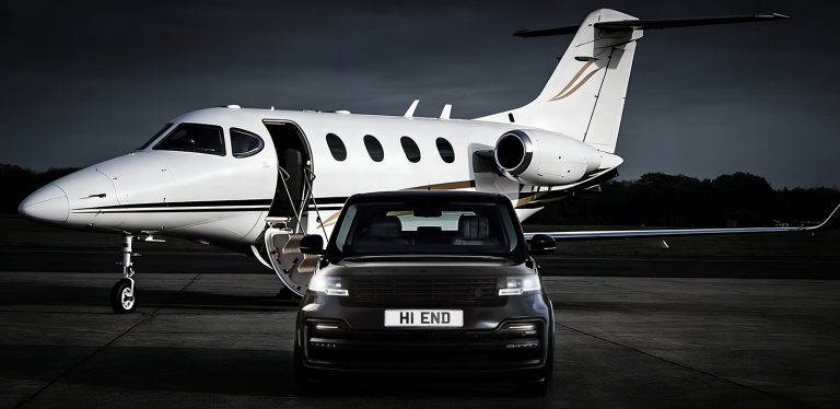 Luxury jet and high-end vehicle.
